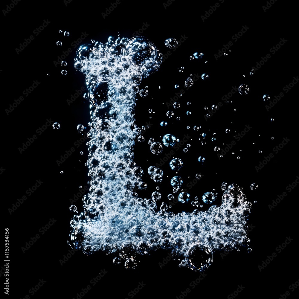 Obraz premium Elegant Bubbles Forming the Letter L in Sparkling Water Against a Black Background