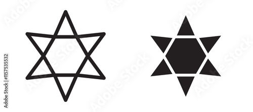 Star of david icons in black line and filled versions