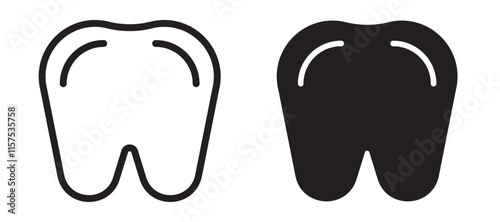 Teeth icons in black line and filled versions