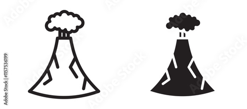 Volcano icons in outline and stroke versions