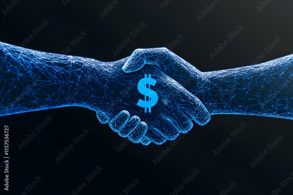 Digital Handshake Deal 3D Illustration Digital Handshake Deal 3D Illustration