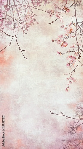 A pastel watercolor set featuring cherry blossoms slender branches and soft vines.
