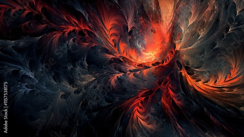 Abstract dark red and black swirling fractal art