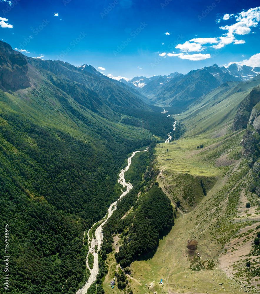 Obraz premium Beautiful aerial view of the mountain gorge. Landscape and nature of the North Caucasus