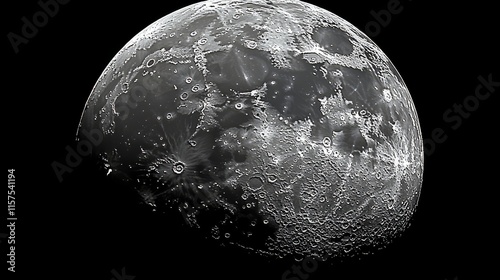 Detailed view of the moon showcasing its surface craters and features on a clear night sky photo