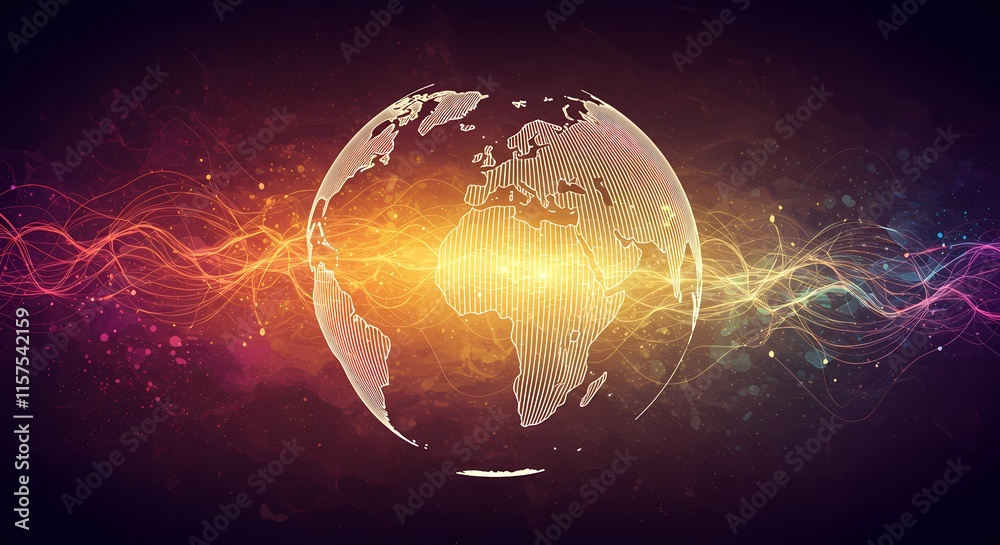 Abstract Line Art of Planet Earth Globe in Space, Science Astronomy Graphic, Messy Colorful Design Abstract Line Art of Planet Earth Globe in Space, Science Astronomy Graphic, Messy Colorful Design