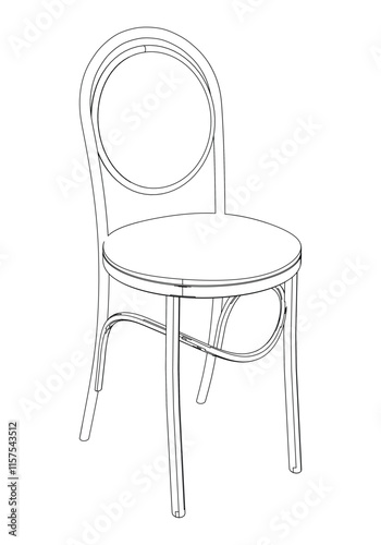 Restaurant Chair isolated on white background in different positions. Line graphics icon. Outline illustration for coloring book, interior projects, designers.