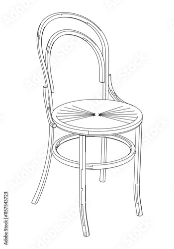 Restaurant Chair isolated on white background in different positions. Line graphics icon. Outline illustration for coloring book, interior projects, designers.