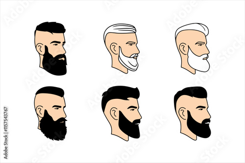 Hipster Silhouette Profile – Vector Illustration of a Serious Man with Beard and Stylish Hairstyle