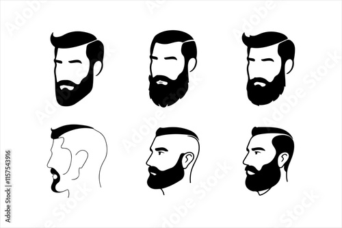 Male Head Silhouette in Profile – Vector Design Featuring Hipster Man with Unique Hairstyle