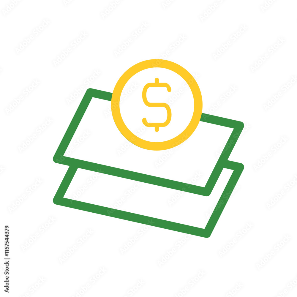 Dollar coin and paper money icon. Concept of finance, investment, and savings. Dollar coin and paper money icon. Concept of finance, investment, and savings.