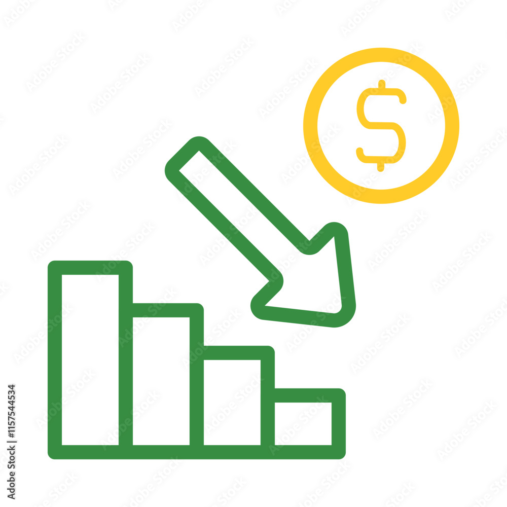 Financial Loss Chart with Dollar Sign. Concept of recession, inflation, and bankruptcy. Financial Loss Chart with Dollar Sign. Concept of recession, inflation, and bankruptcy.