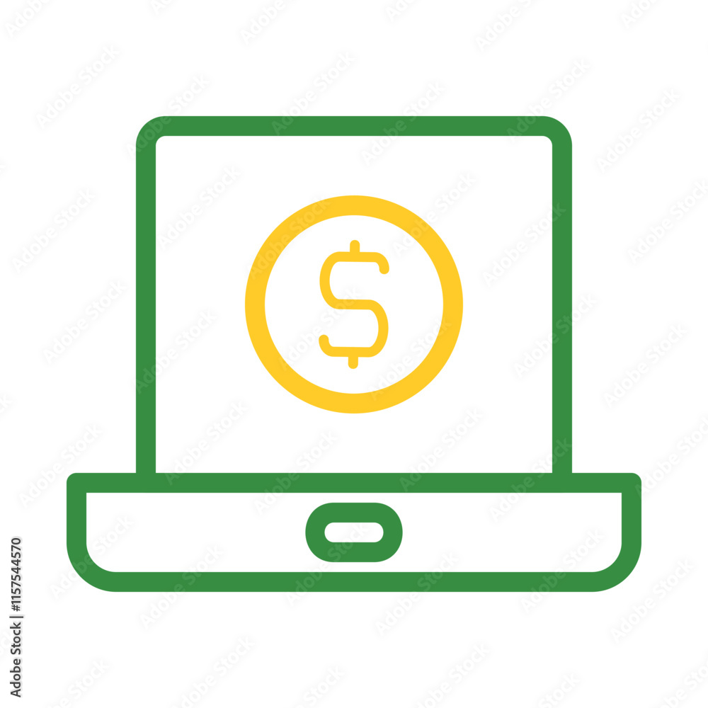 Laptop with dollar coin icon. Concept of online banking, e commerce, and digital finance. Laptop with dollar coin icon. Concept of online banking, e commerce, and digital finance.