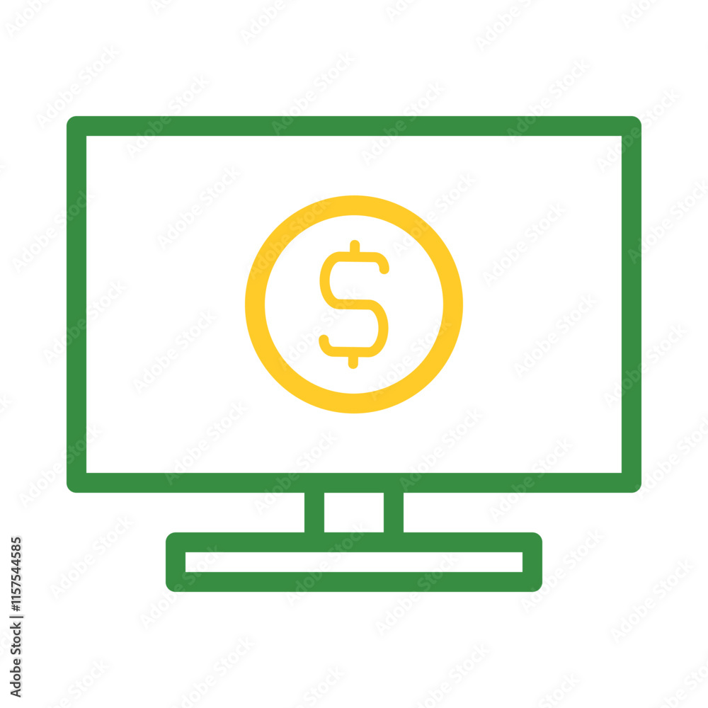 Computer monitor with dollar coin icon. Concept of online banking, e commerce, and digital finance. Computer monitor with dollar coin icon. Concept of online banking, e commerce, and digital finance.