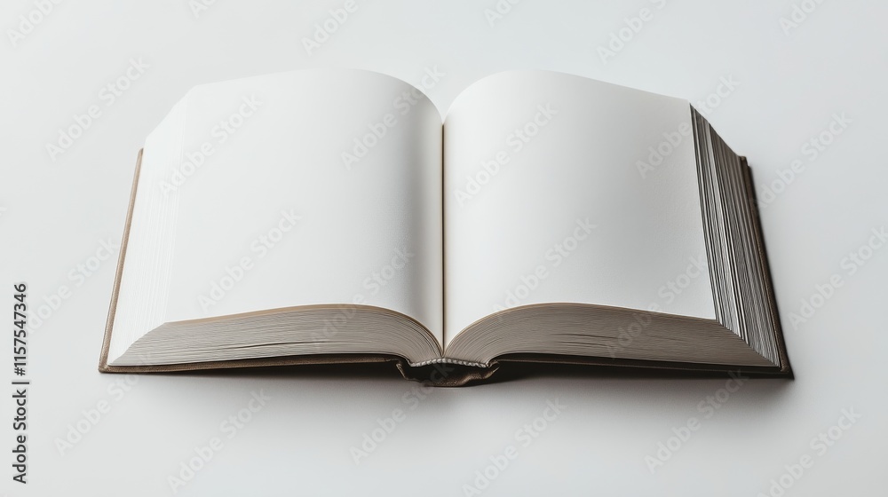 Open book with blank pages suggesting potential for writing and creativity on a clean white surface Open book with blank pages suggesting potential for writing and creativity on a clean white surface