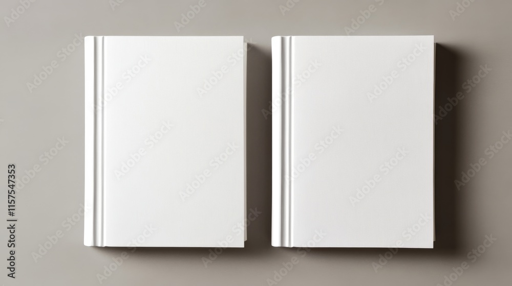 Two blank hardcover books lying side by side on a neutral background, ideal for customization or design projects Two blank hardcover books lying side by side on a neutral background, ideal for customization or design projects