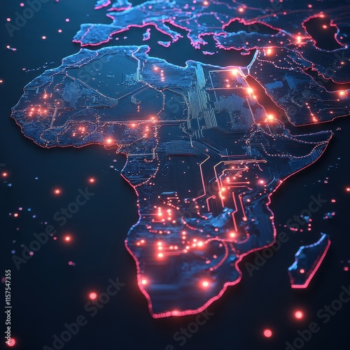 Digital Africa: A Circuit Board Continent Illuminating Global Connectivity and Technological Advancement