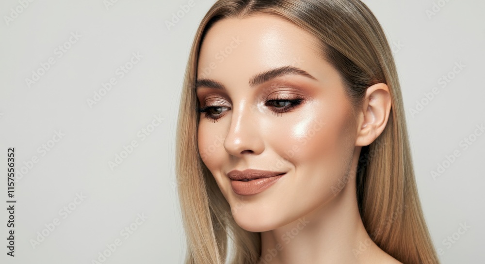Radiant beauty of young caucasian female with elegant makeup and blonde hair Radiant beauty of young caucasian female with elegant makeup and blonde hair
