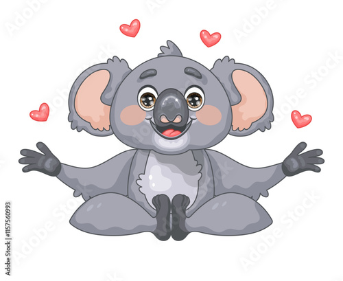 Adorable Koala with Hearts is Open for Hugs. Vector Illustration