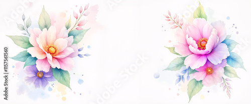 Beautiful peony flowers with pastel tones on a light background and copy space
