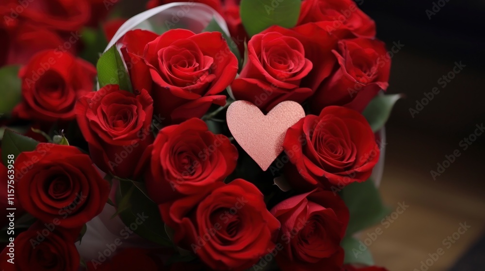 Heart-Shaped Bouquet of Red Roses with Love Card. Heart-Shaped Bouquet of Red Roses with Love Card.