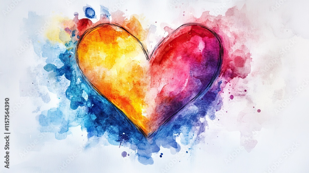 A vibrant watercolor heart set against a white background A vibrant watercolor heart set against a white background