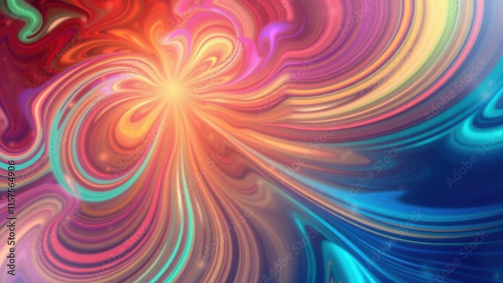 Obraz premium Colorful Abstract Swirl Design Featuring Bright Tones of Red, Orange, Yellow, Green, Blue, and Purple Creating a Dynamic Energy Flow in a Vivid Pattern