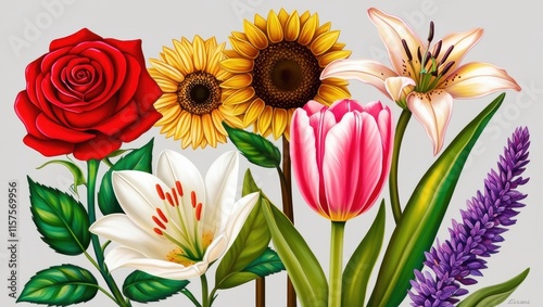 Wallpaper Mural Vibrant Spring Flowers Roses Lilies Tulips Sunflowers Lavender Torontodigital.ca