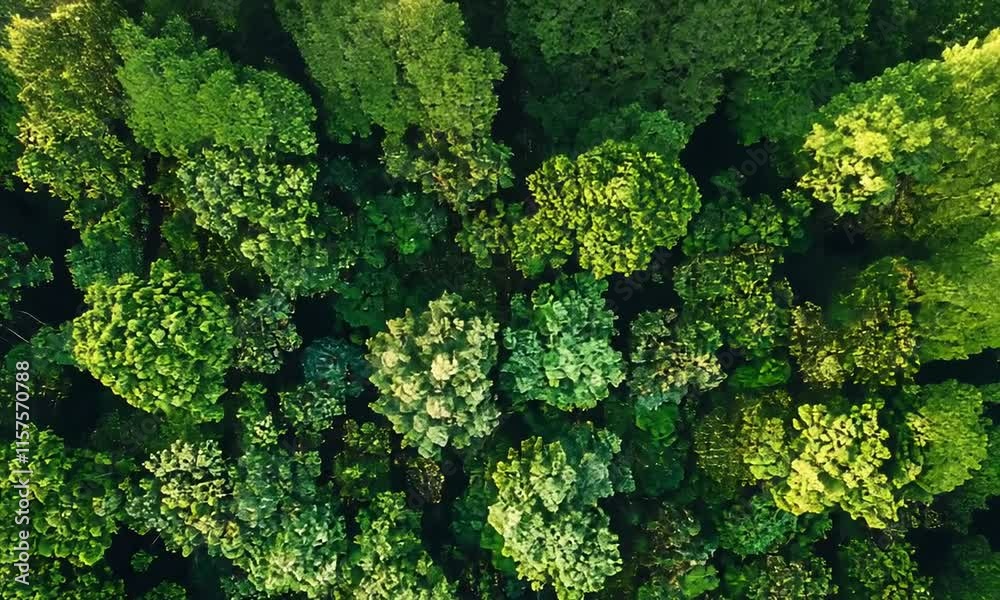 Aerial view of a lush green forest canopy filled with diverse tree species. Aerial view of a lush green forest canopy filled with diverse tree species.