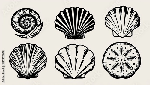 Seashells Sand Dollar Nautical Clipart Ocean Life Beach Theme Summer Graphic Design Elements