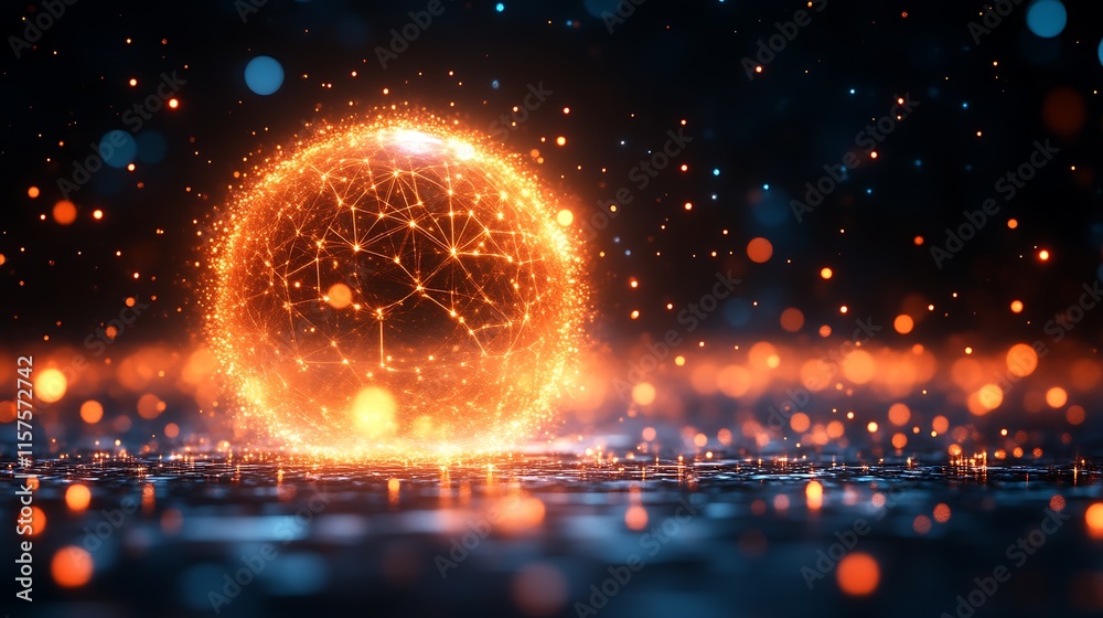 Illuminated Network Sphere Glowing Brightly In Darkness Illuminated Network Sphere Glowing Brightly In Darkness