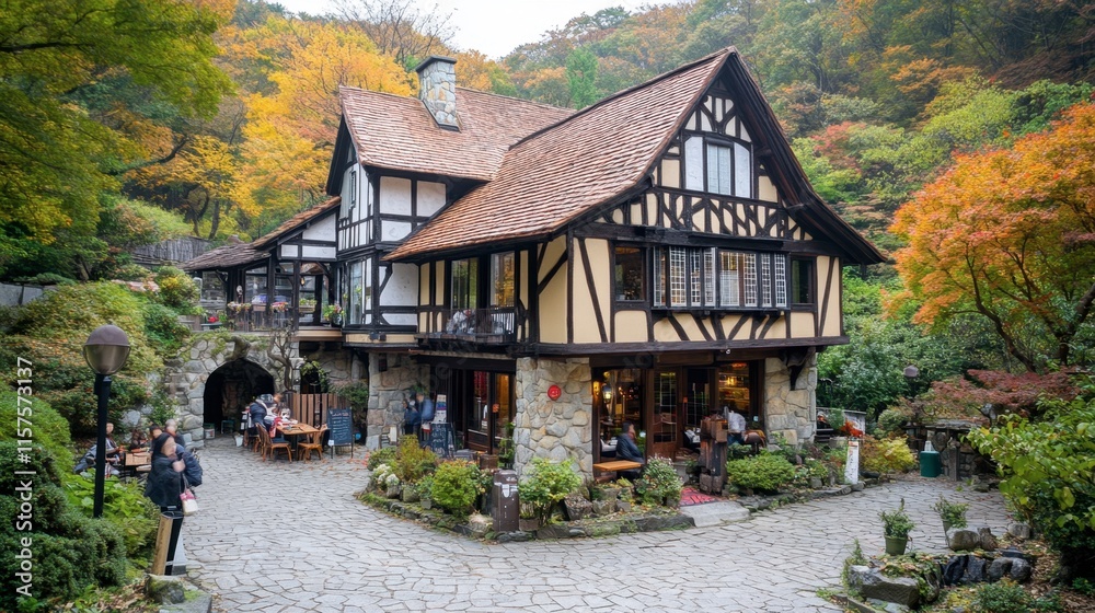 Charming Historic Building Surrounded by Lush Autumn Foliage Charming Historic Building Surrounded by Lush Autumn Foliage