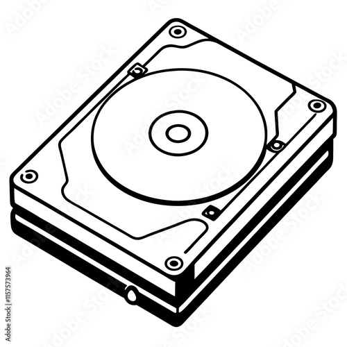 Hard Drive Line Art Vector Illustration