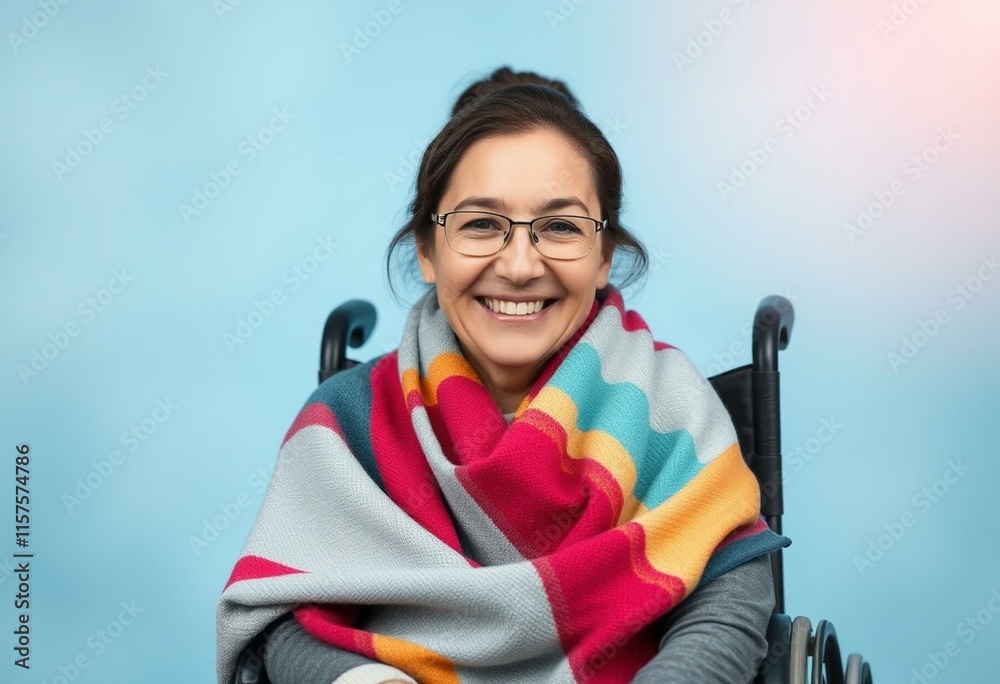 Portrait of a happy disabled woman in a wheelchair Portrait of a happy disabled woman in a wheelchair