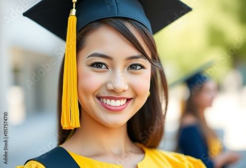 Portrait of a happy female graduate with a bright smile photo