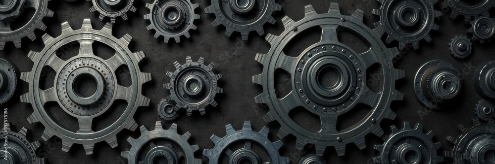 A Detailed Arrangement of Industrial Gears on a Dark Background Showcasing the Complexity and Precision of Mechanical Engineering in Modern Technology A Detailed Arrangement of Industrial Gears on a Dark Background Showcasing the Complexity and Precision of Mechanical Engineering in Modern Technology