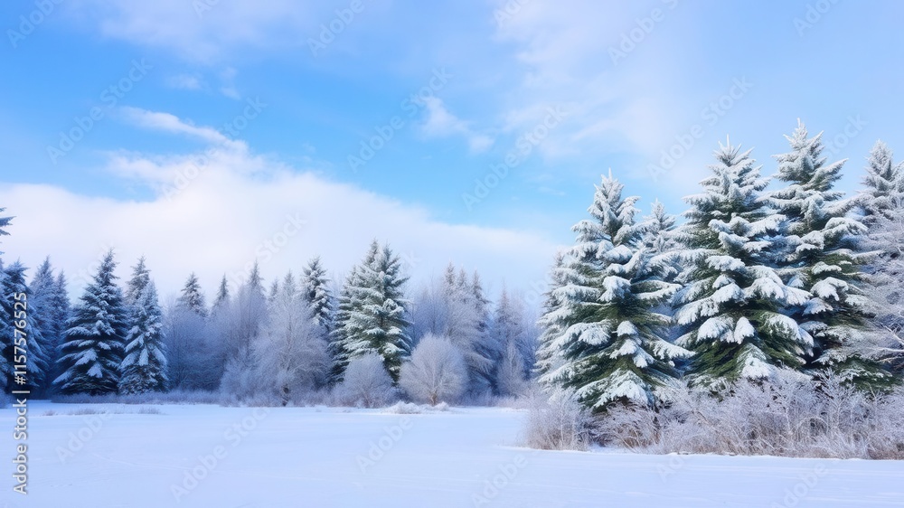 Serene Winter Landscape with Snow-Covered Trees Against a Bright Blue Sky in a Glistening Snowy Field Capturing the Tranquility of Nature’s Cold Season Serene Winter Landscape with Snow-Covered Trees Against a Bright Blue Sky in a Glistening Snowy Field Capturing the Tranquility of Nature’s Cold Season
