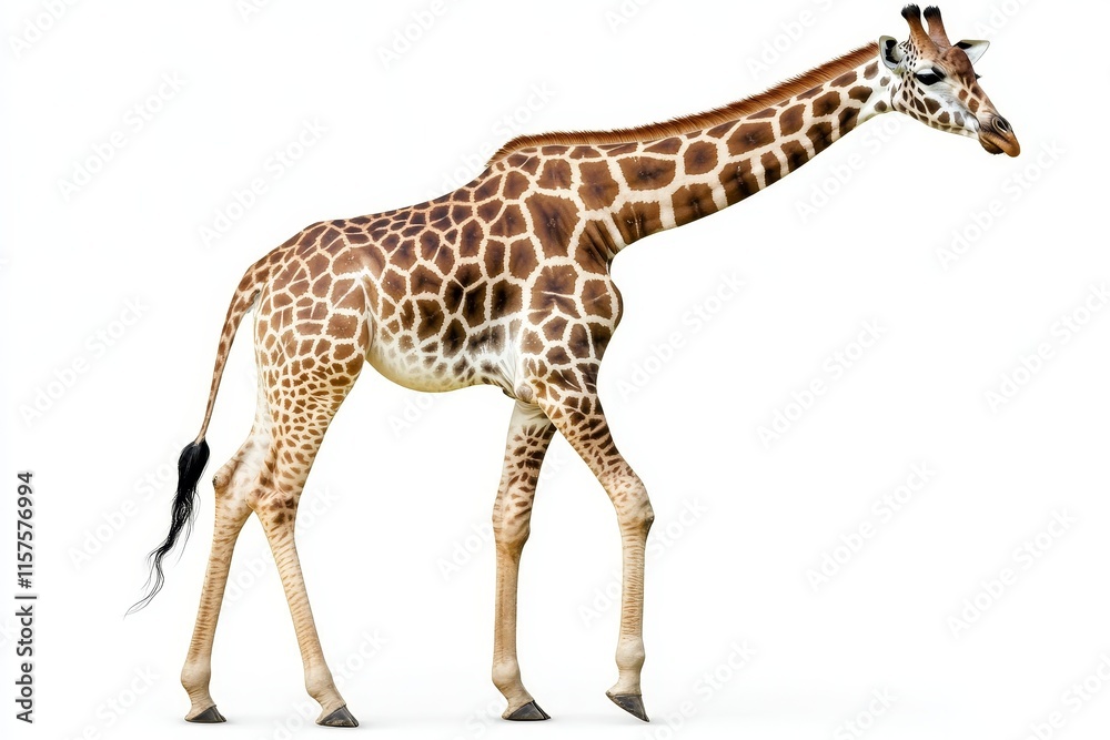 Naklejka premium Elegant giraffe standing gracefully against white background