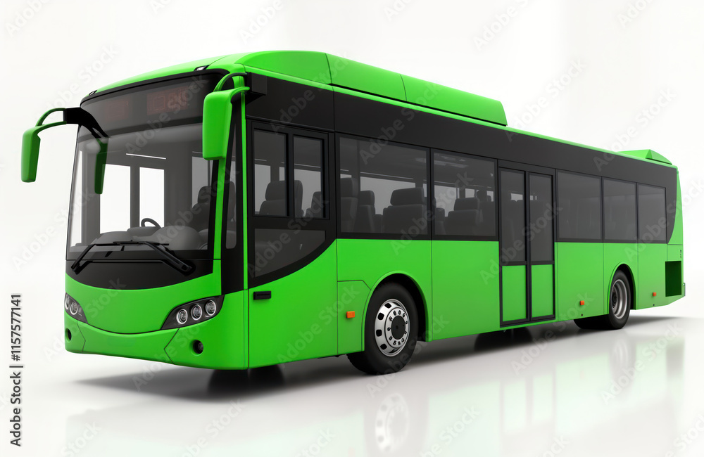 Modern green city bus isolated on white background. Eco-friendly public transportation vehicle. Urban mobility solution. Empty bus for commuter transport. Modern design, sustainable option. Public Modern green city bus isolated on white background. Eco-friendly public transportation vehicle. Urban mobility solution. Empty bus for commuter transport. Modern design, sustainable option. Public