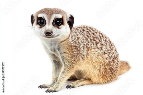 Adorable meerkat with big eyes on white background