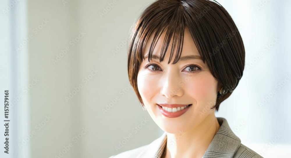 Confident asian female professional smiling in corporate setting for business communication Confident asian female professional smiling in corporate setting for business communication