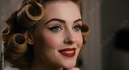 Glamorous elegance of retro style with smiling young caucasian female model photo