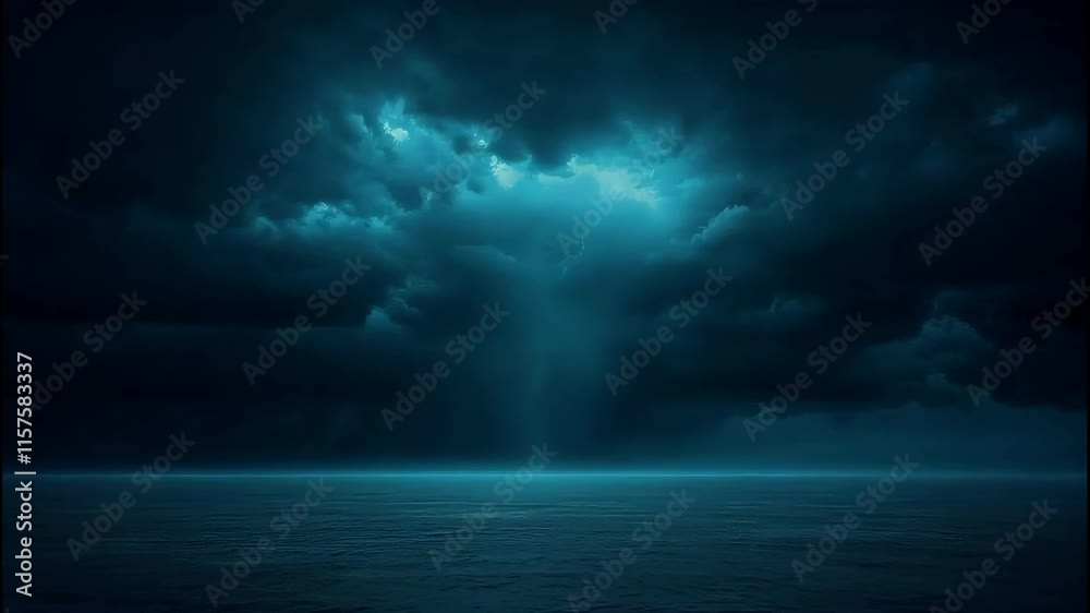 lightning strike over the ocean hyper realistic in night sky