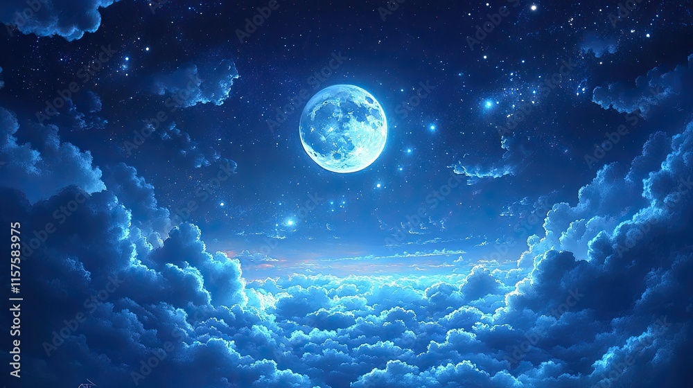 A striking and beautiful anime artwork of a moonlit night sky with clouds A striking and beautiful anime artwork of a moonlit night sky with clouds