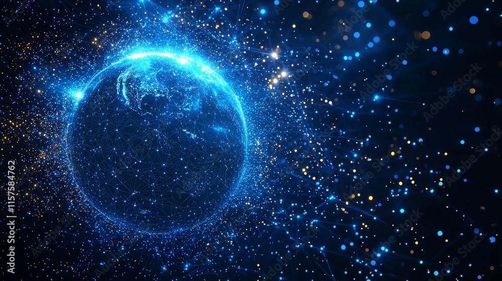 Fototapeta premium Concept of a worldwide network. Globe with marked points. 3D illustration of a global network on planet Earth.
