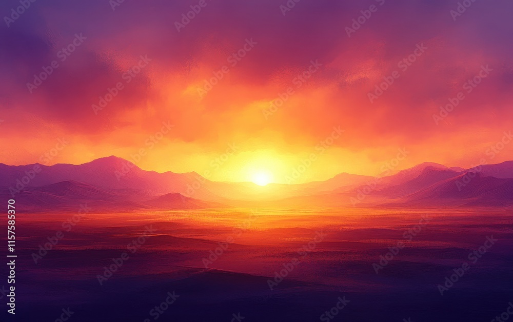 Vibrant Sunset over Majestic Mountain Range: A Breathtaking Landscape Panorama Vibrant Sunset over Majestic Mountain Range: A Breathtaking Landscape Panorama