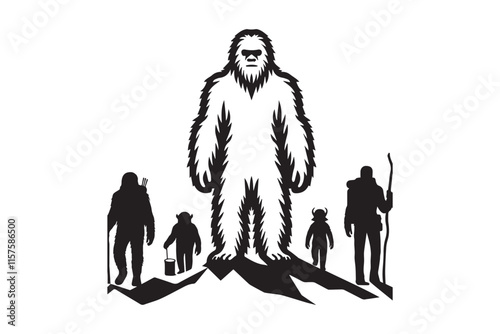 simple black an white bigfoot yeti vector silhouette isolated on a white background