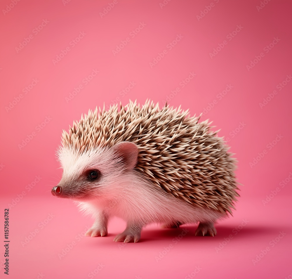 Fototapeta premium A hedgehog with cactus-like skin, cute, full-body, side view, solid-color background