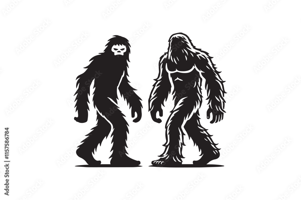 Fototapeta premium simple black an white bigfoot yeti vector silhouette isolated on a white background
