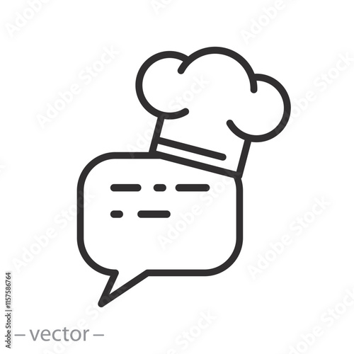 advice from the chef, learning cooking classes in internet, recipe online chef icon, cook blog, thin line symbol on white background - editable stroke vector illustration